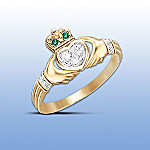Diamond And Emerald Irish Claddagh Rings